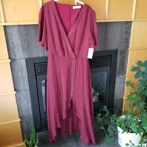 NWT A Beautiful Soul xquisite Wine Colored Button Down Ruffle High-Low Dress